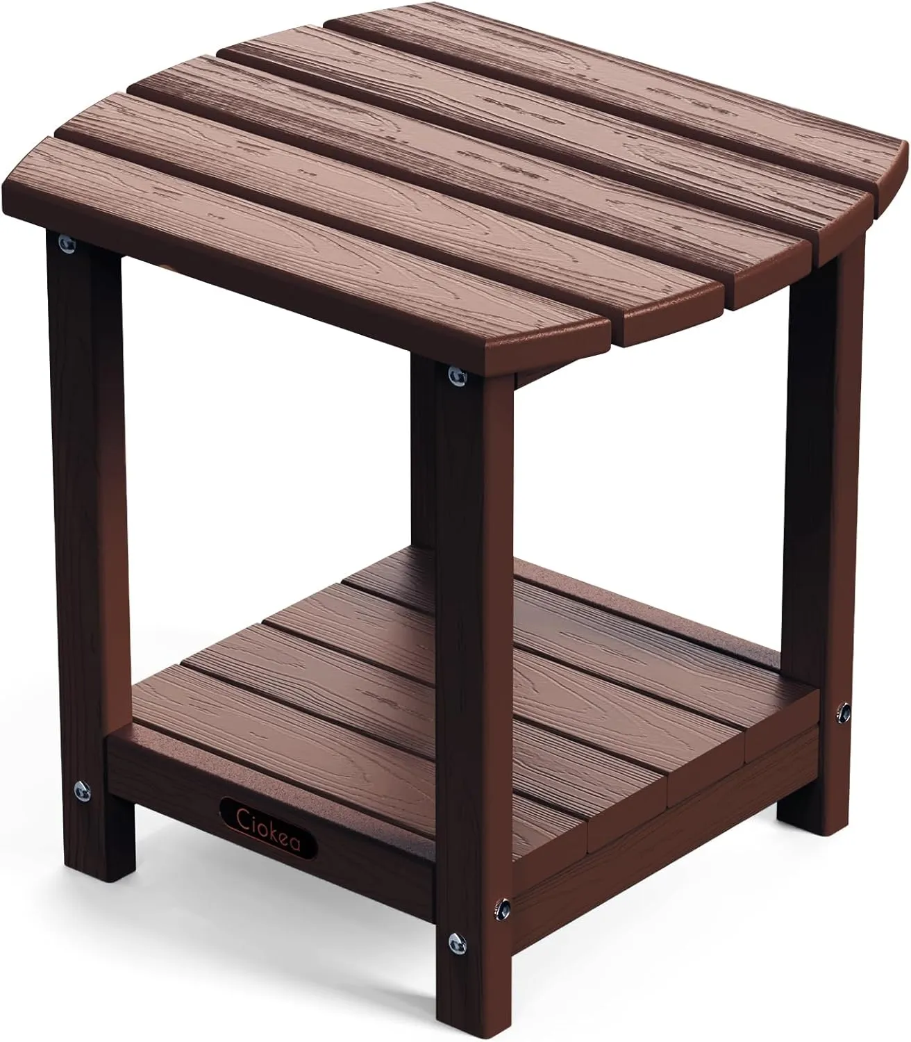 Ciokea Adirondack Outdoor Side Table, 2-Tier Sturdy Patio End Table Weather Resistant, Morden Side Table for Patio, Pool, Porch, Brown
