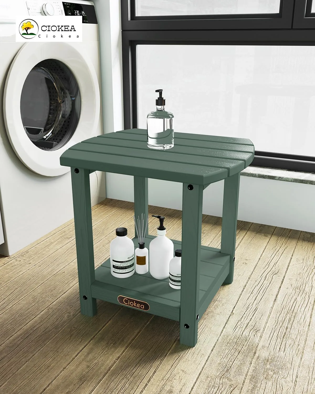 Ciokea Adirondack Outdoor Side Table, 2-Tier Sturdy Patio End Table Weather Resistant, Morden Side Table for Patio, Pool, Porch, Green