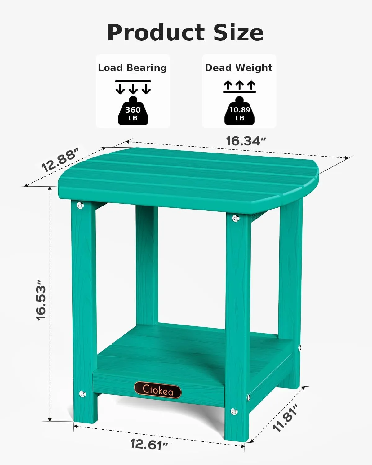 Ciokea Adirondack Outdoor Side Table, 2-Tier Sturdy Patio End Table Weather Resistant, Morden Side Table for Patio, Pool, Porch, Lake Blue