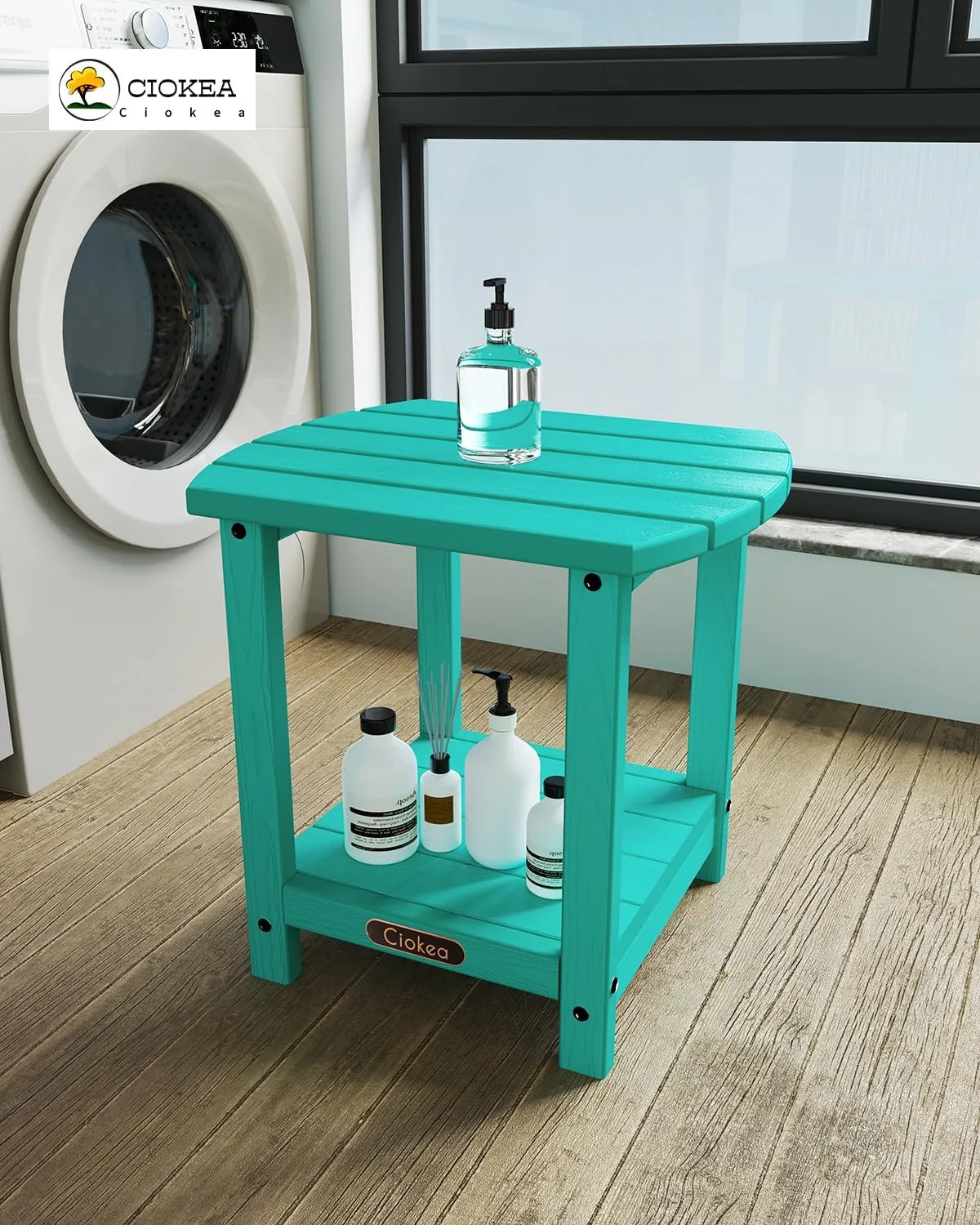 Ciokea Adirondack Outdoor Side Table, 2-Tier Sturdy Patio End Table Weather Resistant, Morden Side Table for Patio, Pool, Porch, Lake Blue