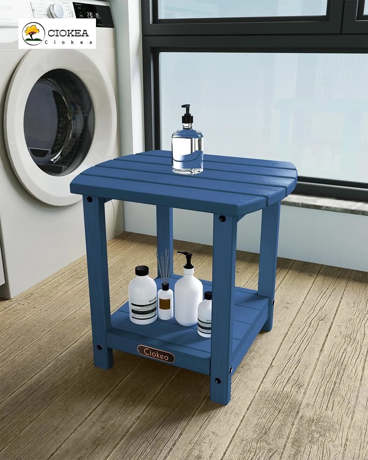 Ciokea Adirondack Outdoor Side Table, 2-Tier Sturdy Patio End Table Weather Resistant, Morden Side Table for Patio, Pool, Porch, Navy Blue