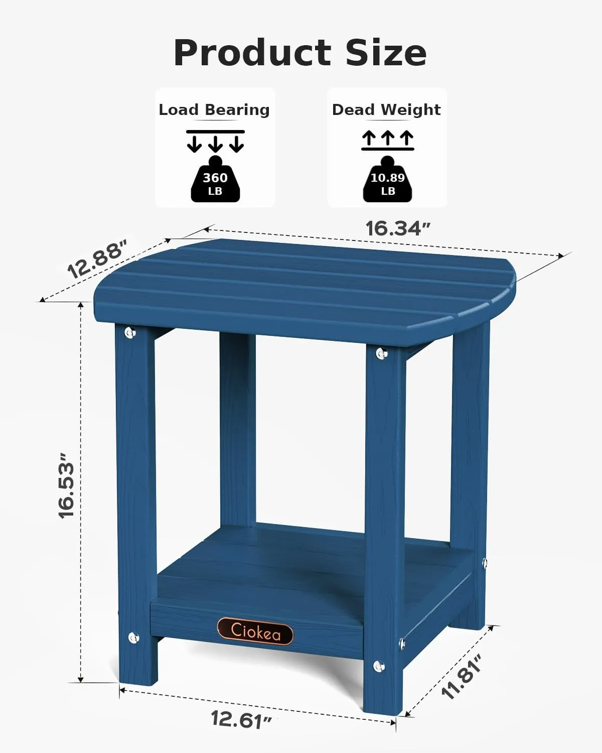 Ciokea Adirondack Outdoor Side Table, 2-Tier Sturdy Patio End Table Weather Resistant, Morden Side Table for Patio, Pool, Porch, Navy Blue