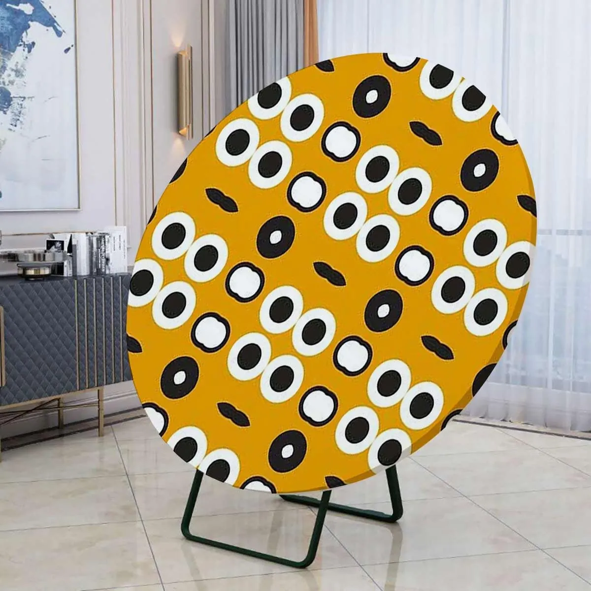 Circular Table Cover Design Decoration Geometric Circular Stripe Style Waterproof Table Cloth Cover Tablecloth for Outdoor Picnic Abstract Fits up 38"-42" Diameter Tables Yellow White Black