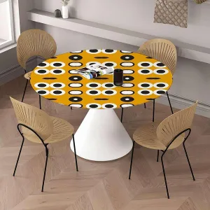 Circular Table Cover Design Decoration Geometric Circular Stripe Style Waterproof Table Cloth Cover Tablecloth for Outdoor Picnic Abstract Fits up 38"-42" Diameter Tables Yellow White Black