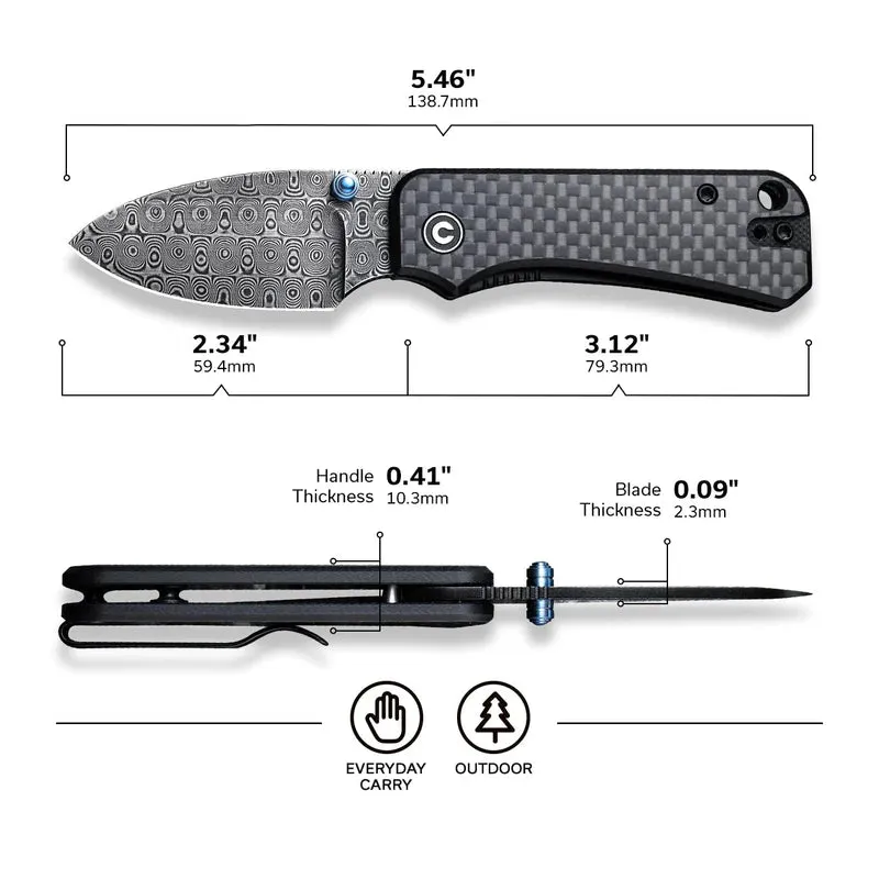 CIVIVI Baby Banter Thumb Stub Knife Damascus Blade