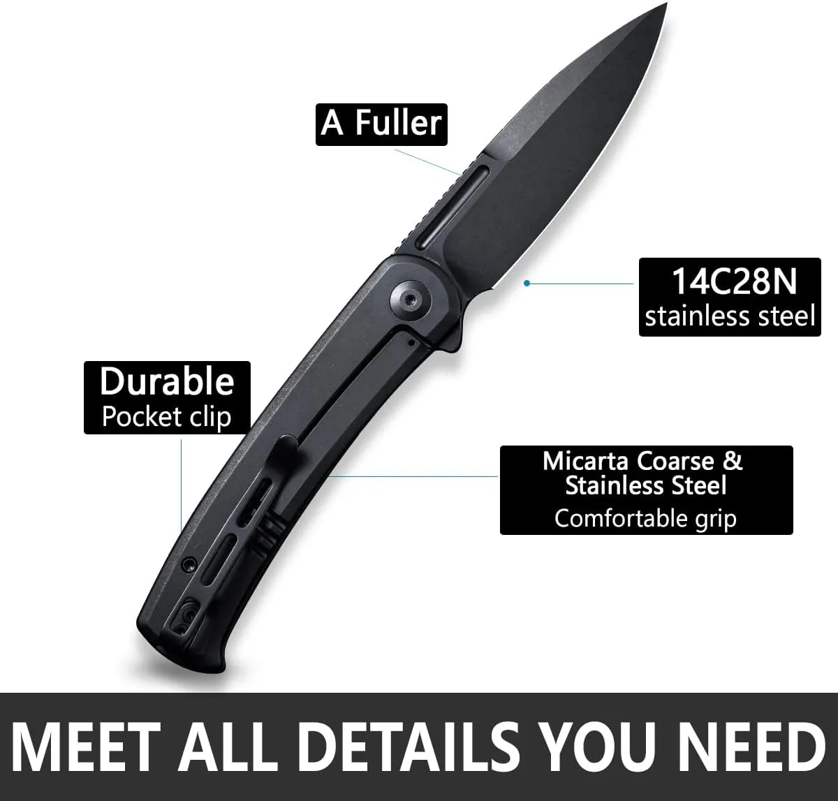 CIVIVI Cetos Folding Knife, 3.48-in 14C28N Blade Spear Point with Coarse Micarta Scale Flipper Knife Frame Lock, Pocket EDC Outdoor Knives for Camping, Hiking, Hunting C21025B-2