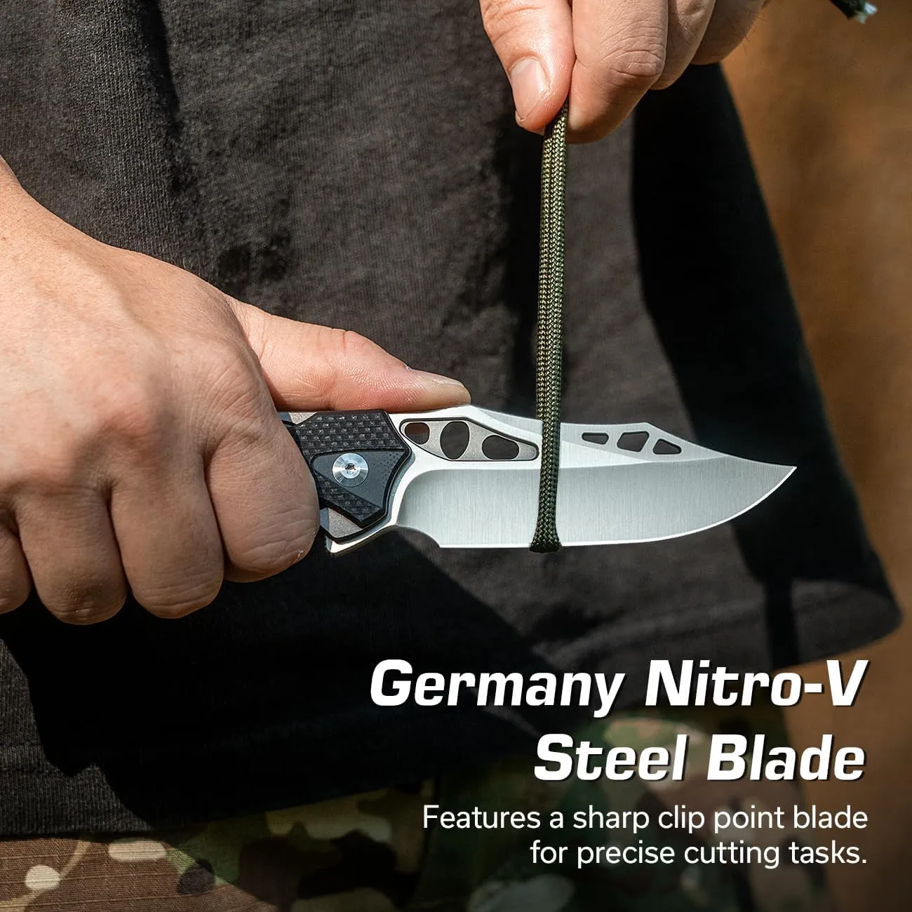 CIVIVI Pocket Knife for Men, Biophase Flipper Tactical Folding Knife, 3.48" Nitro-V Blade Aluminum with G-10 Handle, Lightweight Skeletonized EDC Knife for Camping Hunting, C23083C-3 (Black)