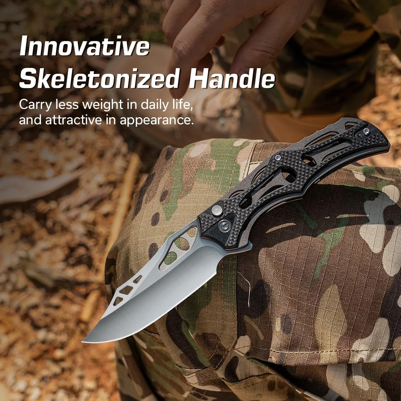 CIVIVI Pocket Knife for Men, Biophase Flipper Tactical Folding Knife, 3.48" Nitro-V Blade Aluminum with G-10 Handle, Lightweight Skeletonized EDC Knife for Camping Hunting, C23083C-3 (Black)