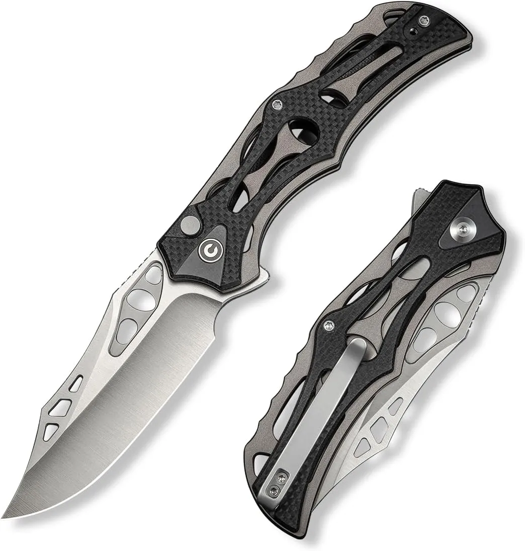 CIVIVI Pocket Knife for Men, Biophase Flipper Tactical Folding Knife, 3.48" Nitro-V Blade Aluminum with G-10 Handle, Lightweight Skeletonized EDC Knife for Camping Hunting, C23083C-3 (Black)