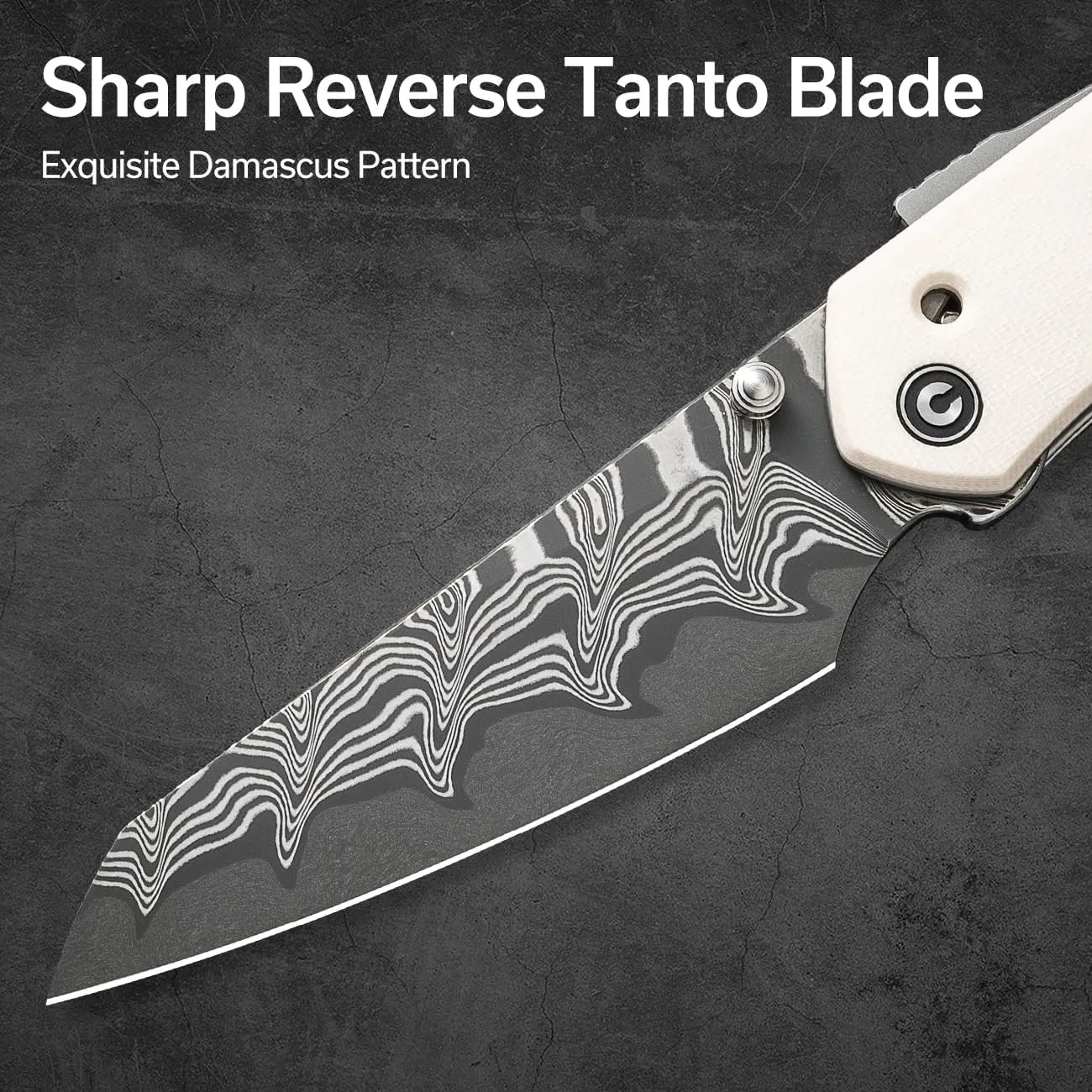 CIVIVI Vision FG Pocket Knife for EDC, Superlock Folding Knife with 3.54" Reverse Tanto Damascus Blade G-10 Handle, Ideal Gift for Men Women C22036-DS1