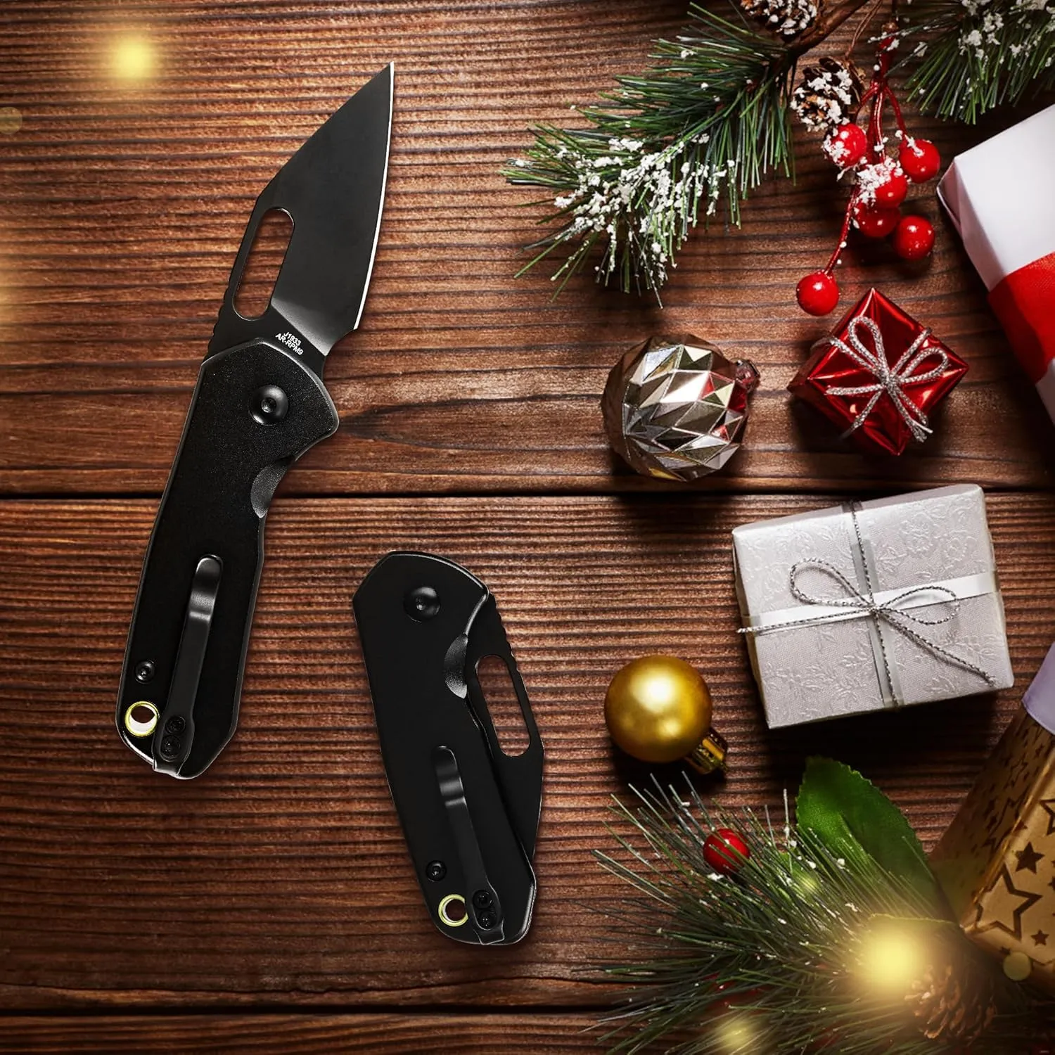 CJRB CUTLERY Mini Pyrite(J1933) Folding Pocket Knife,2.17" Black PVD AR-RPM9 Steel Blade and Black Handle Small EDC Knife with Pocket Clip for Work Outdoor Hiking Camping