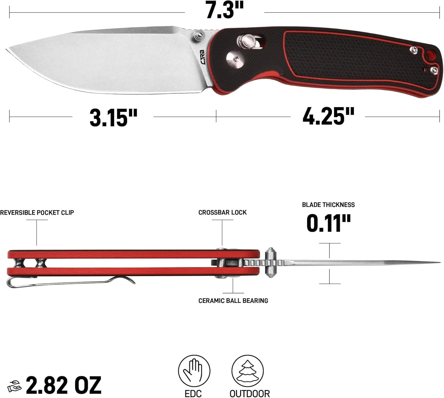 CJRB Shale Pocket Knife, Folding Knife with 3.15'' AR-RPM9 Steel Blade Dual-tone G10 Handle EDC Knife with Pocket Clip, Pocket Knife for Men Women Camping Hiking Survival, J1943 Black-Red