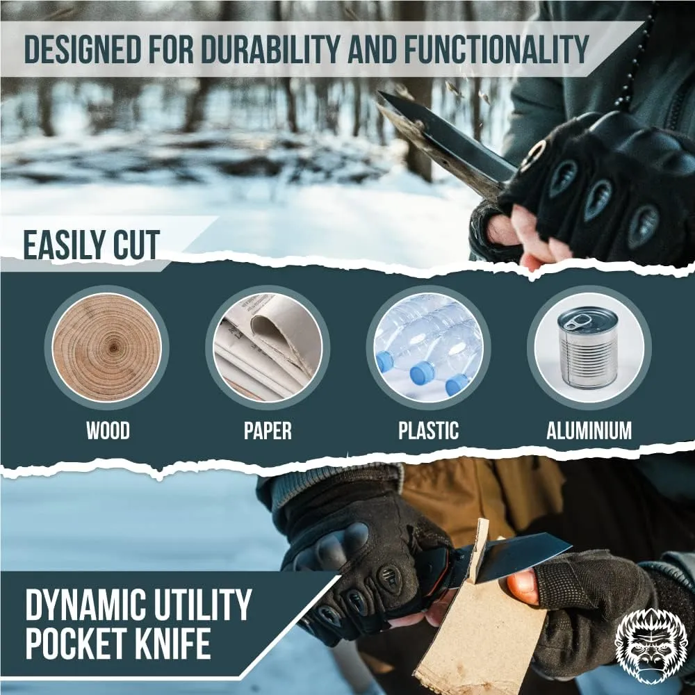 Clip Point Folding Knife with G10 Tactical Handle, D2 Steel Blade, Gift Box Set (Grey Red) - Ideal for Outdoor Enthusiasts - Holtzman's Gorilla Survival