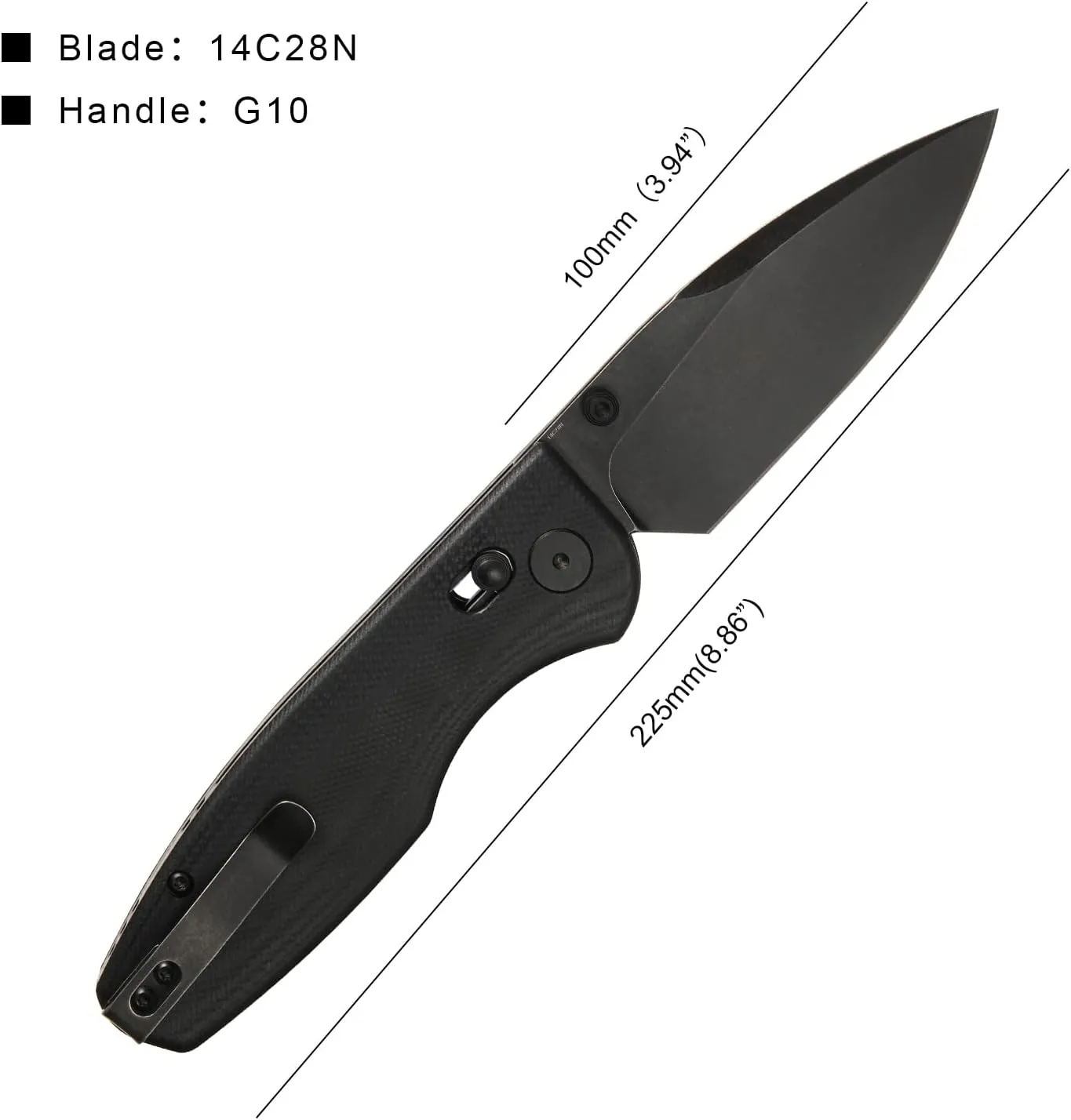 CMB Made Knives CMB Predator CMB-08 G10 Handle 14C28N Steel Blade Pocket Folding Tactical Survival Camping Hiking Outdoors EDC Knife with Pocket Clip for Men Women(Black Stone Wash)