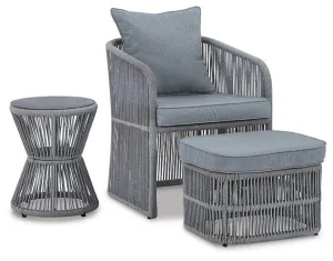Coast Island Gray Outdoor Chair with Ottoman and Side Table
