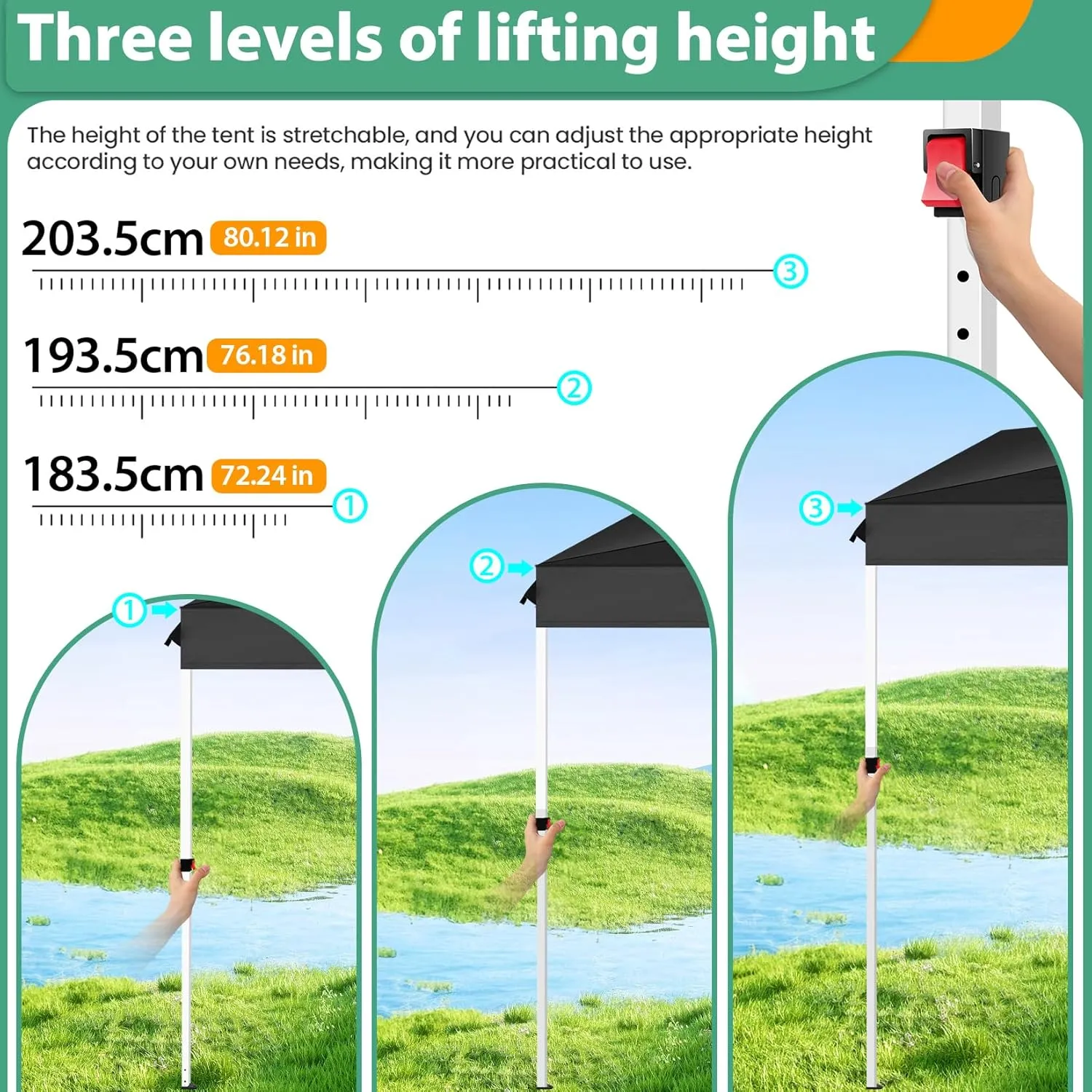 COBIZI 10x20 Pop up Canopy Tent Instant Setup - Push Button Lock Gazebo with Waterproof UPF50  Sidewalls, Adjustable Height Outdoor Shelter Tent for Parties/Wedding/Backyard/Commercial, Black