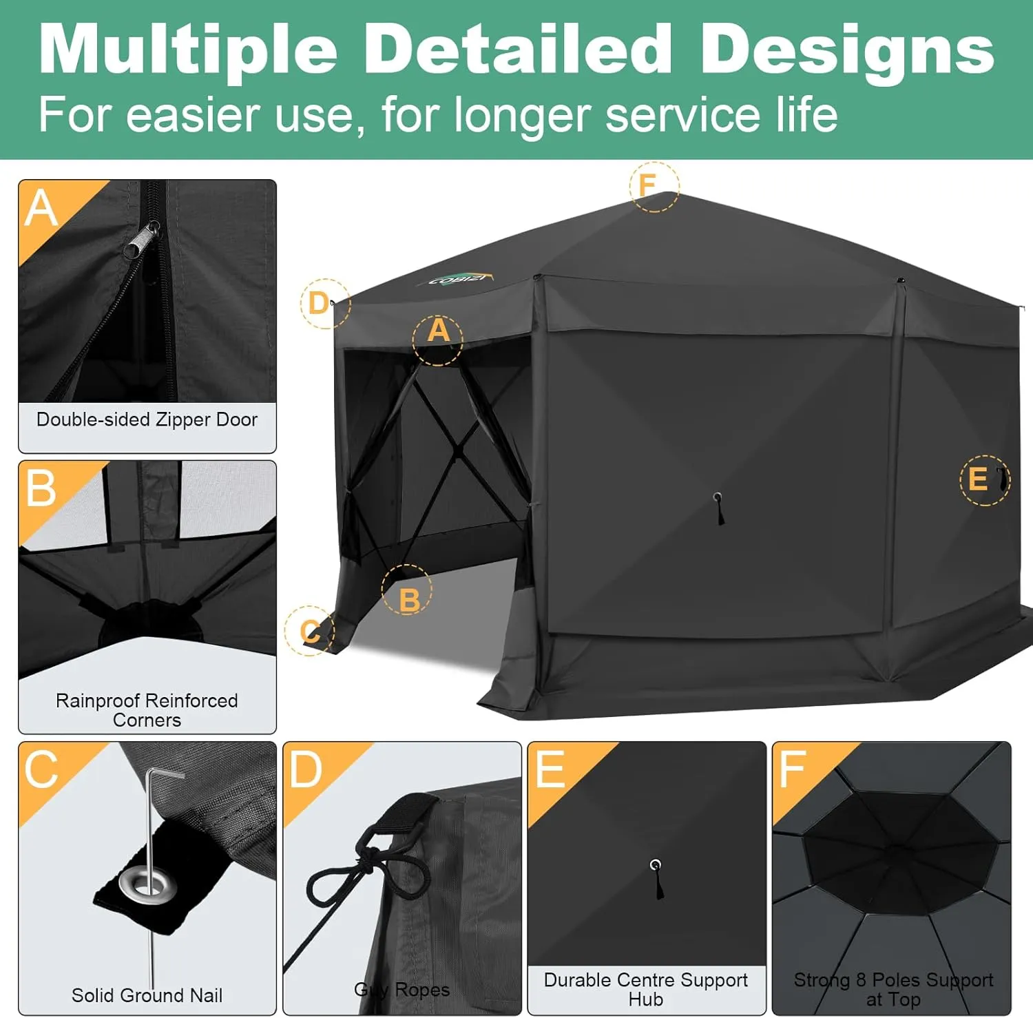 COBIZI 15x15ft Extra Large Pop-Up Gazebo Canopy Tent with Mosquito Netting, Spacious Easy Set-Up Screened Shelter, Durable Outdoor Pavilion with Ground Stakes, Perfect for Patio, Backyard, and Lawn