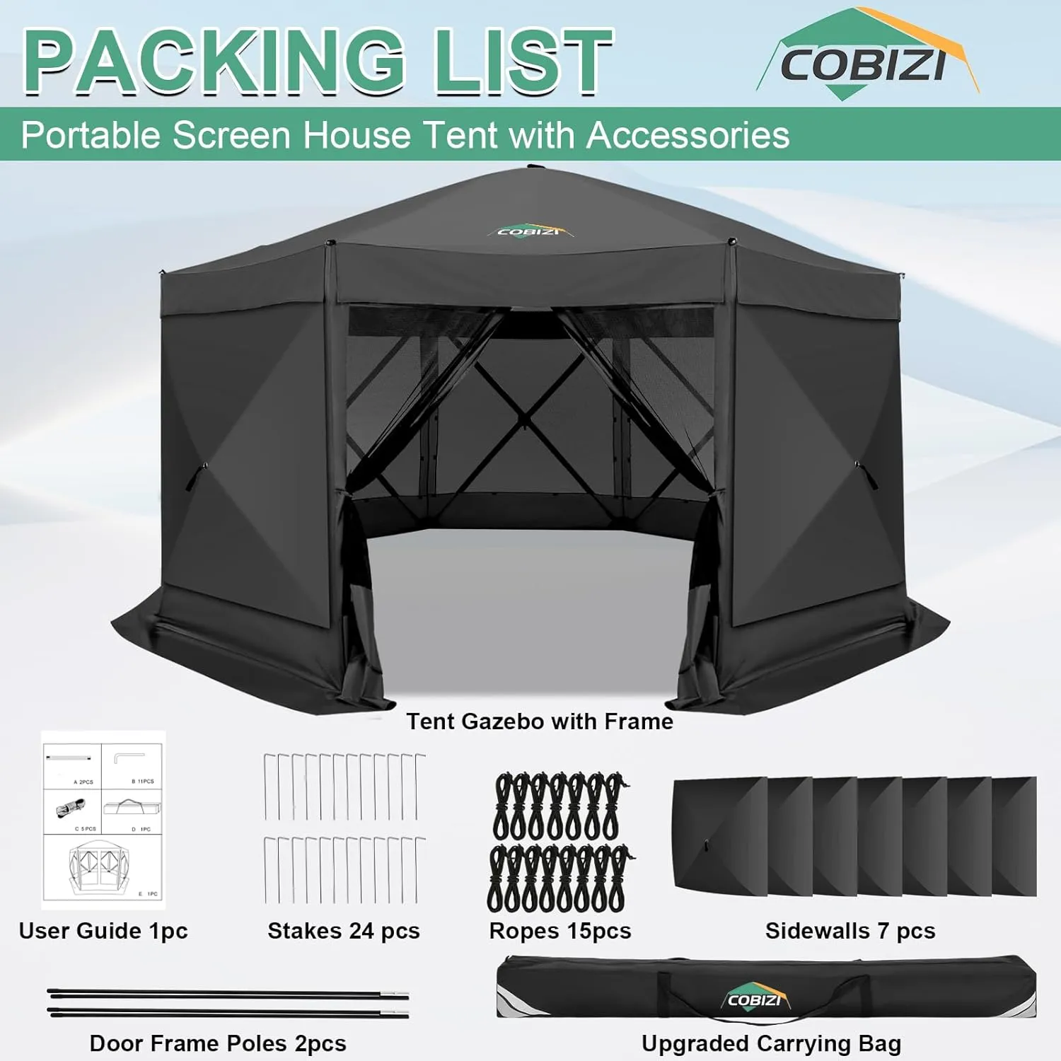 COBIZI 15x15ft Extra Large Pop-Up Gazebo Canopy Tent with Mosquito Netting, Spacious Easy Set-Up Screened Shelter, Durable Outdoor Pavilion with Ground Stakes, Perfect for Patio, Backyard, and Lawn