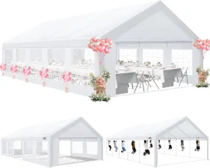 COBIZI 16x32 Party Tents Heavy Duty Tent, Tents for Parties with 6 Removable Sidewalls & 4 Built-in Sandbags, Wedding Tent for Party Outside UV50  Waterproof, White