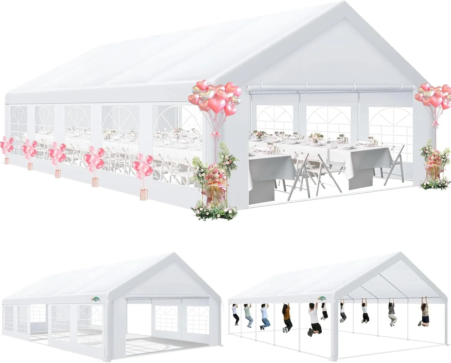 COBIZI 16x32 Party Tents Heavy Duty Tent, Tents for Parties with 6 Removable Sidewalls & 4 Built-in Sandbags, Wedding Tent for Party Outside UV50  Waterproof, White