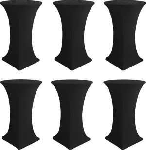 Cocktail Table Covers-Spandex Round High Top Table Cloths 6 Pack 32x43 Inch-Black Stretch Fitted Bar Tall Tablecloth for Pub Bistro Highboy Party Event Banquet Height Folding Satnding Tables