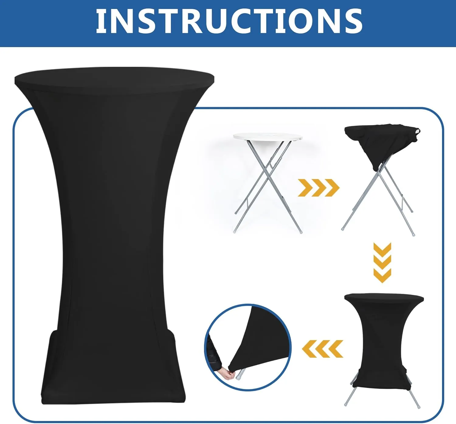 Cocktail Table Covers-Spandex Round High Top Table Cloths 6 Pack 32x43 Inch-Black Stretch Fitted Bar Tall Tablecloth for Pub Bistro Highboy Party Event Banquet Height Folding Satnding Tables