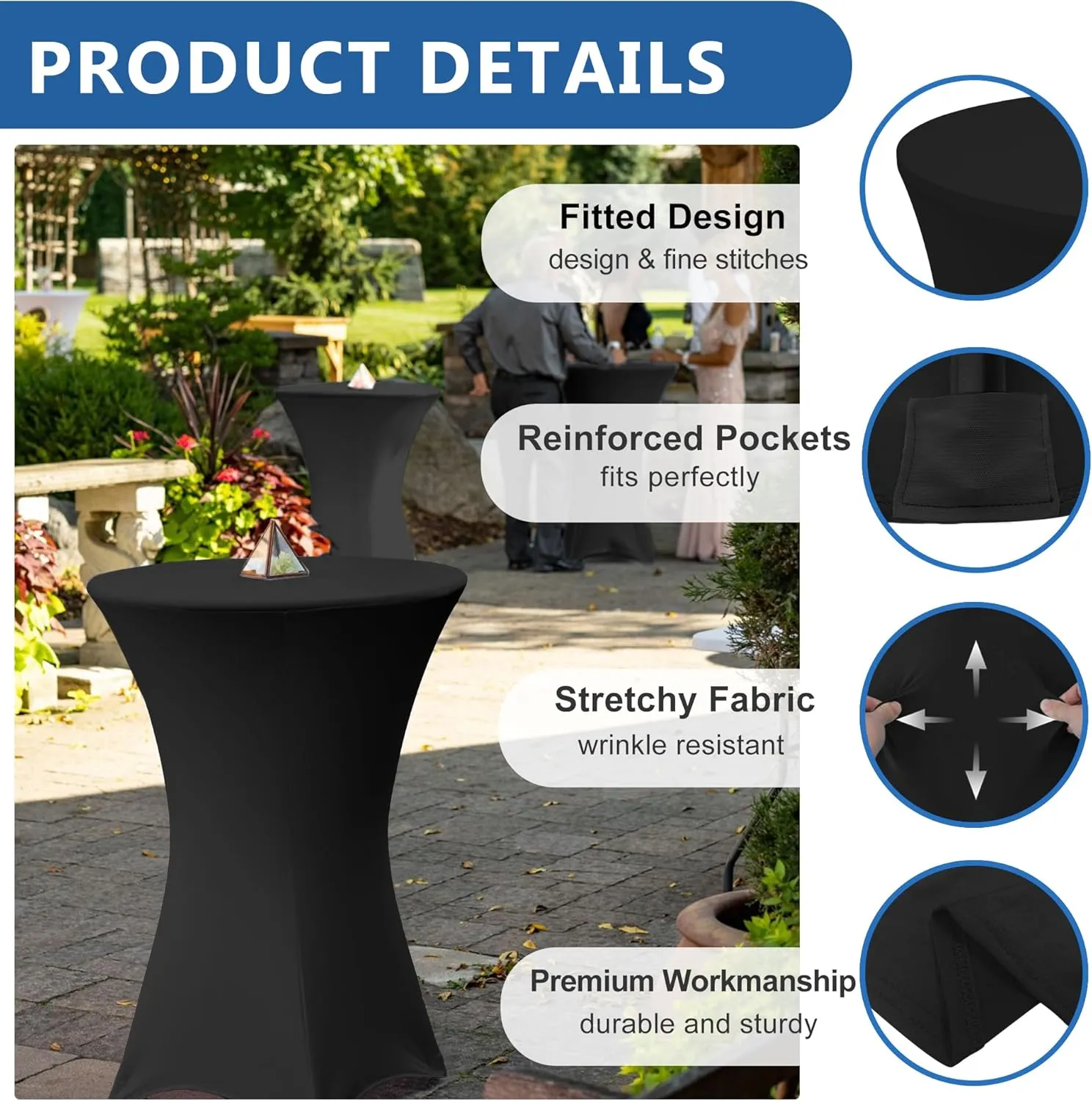 Cocktail Table Covers-Spandex Round High Top Table Cloths 6 Pack 32x43 Inch-Black Stretch Fitted Bar Tall Tablecloth for Pub Bistro Highboy Party Event Banquet Height Folding Satnding Tables