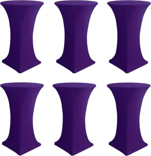 Cocktail Table Covers-Spandex Round High Top Table Cloths 6 Pack 32x43 Inch-Dark Purple Stretch Fitted Bar Tall Tablecloth for Pub Bistro Highboy Party Event Banquet Height Satnding Tables