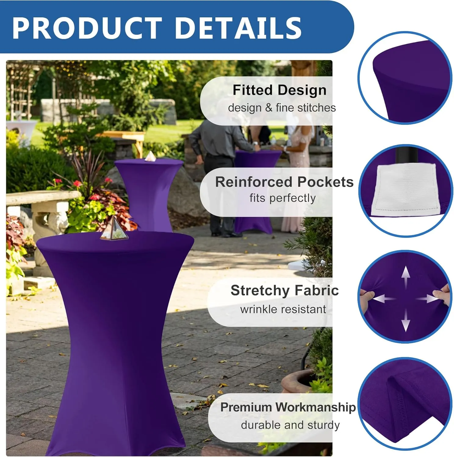 Cocktail Table Covers-Spandex Round High Top Table Cloths 6 Pack 32x43 Inch-Dark Purple Stretch Fitted Bar Tall Tablecloth for Pub Bistro Highboy Party Event Banquet Height Satnding Tables