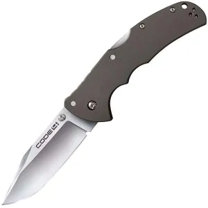 Code 4, Aluminum Handle, Satin Clip Point Plain w-Clip