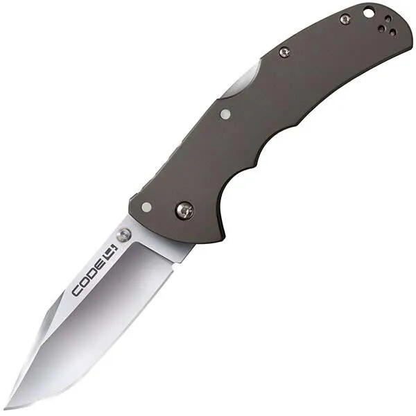 Code 4, Aluminum Handle, Satin Clip Point Plain w-Clip