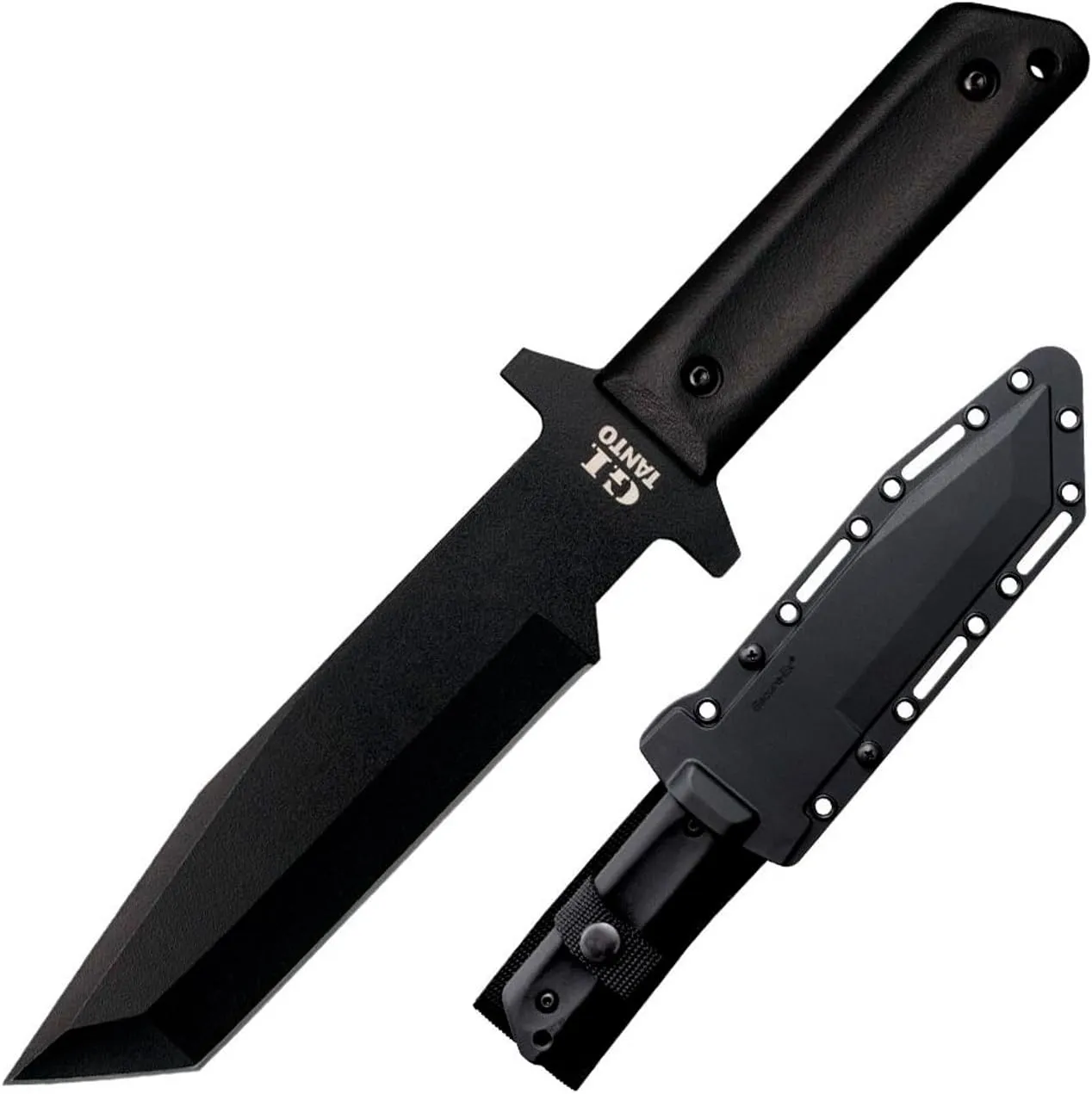 Cold Steel G.I. Tanto 7" Durable 1055 Carbon Steel Fixed Blade Tactical Outdoor Throwing Knife, 5" Handle w/ Polypropylene Scales, Integral Quillon Guard, Resistant Secure-Ex Sheath