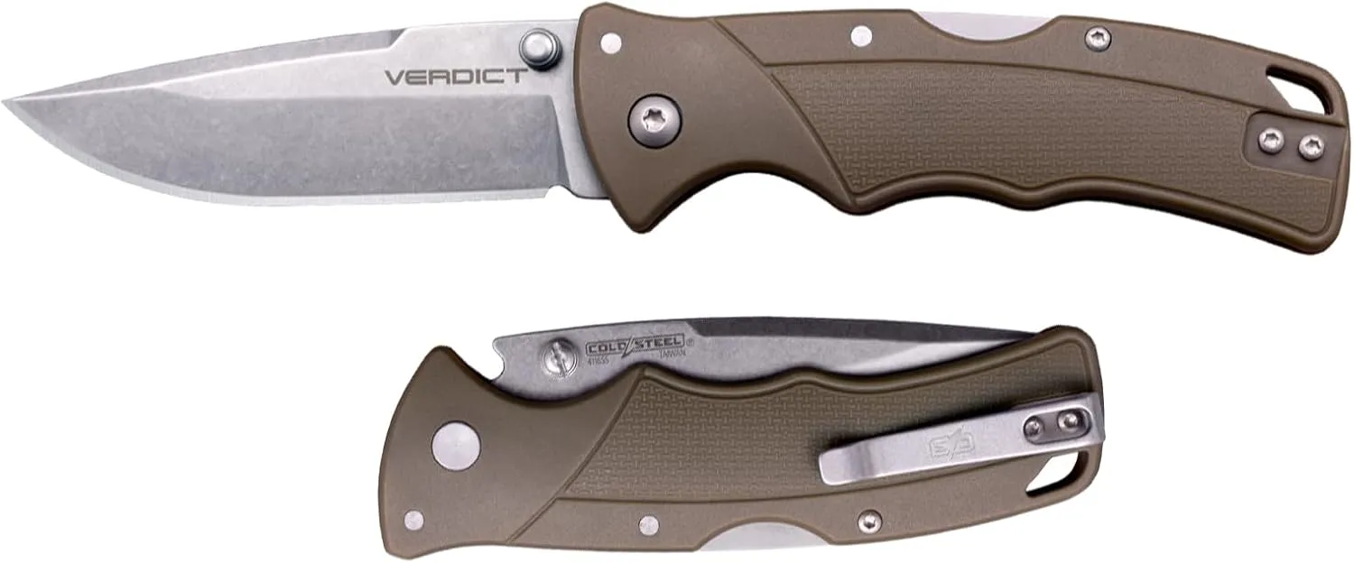 Cold Steel Verdict 3" 4116SS Spear Point Blade 4.25" GFN Handle Everyday Carry Tactical Folding Knife with Tri-Ad Locking Mechanism