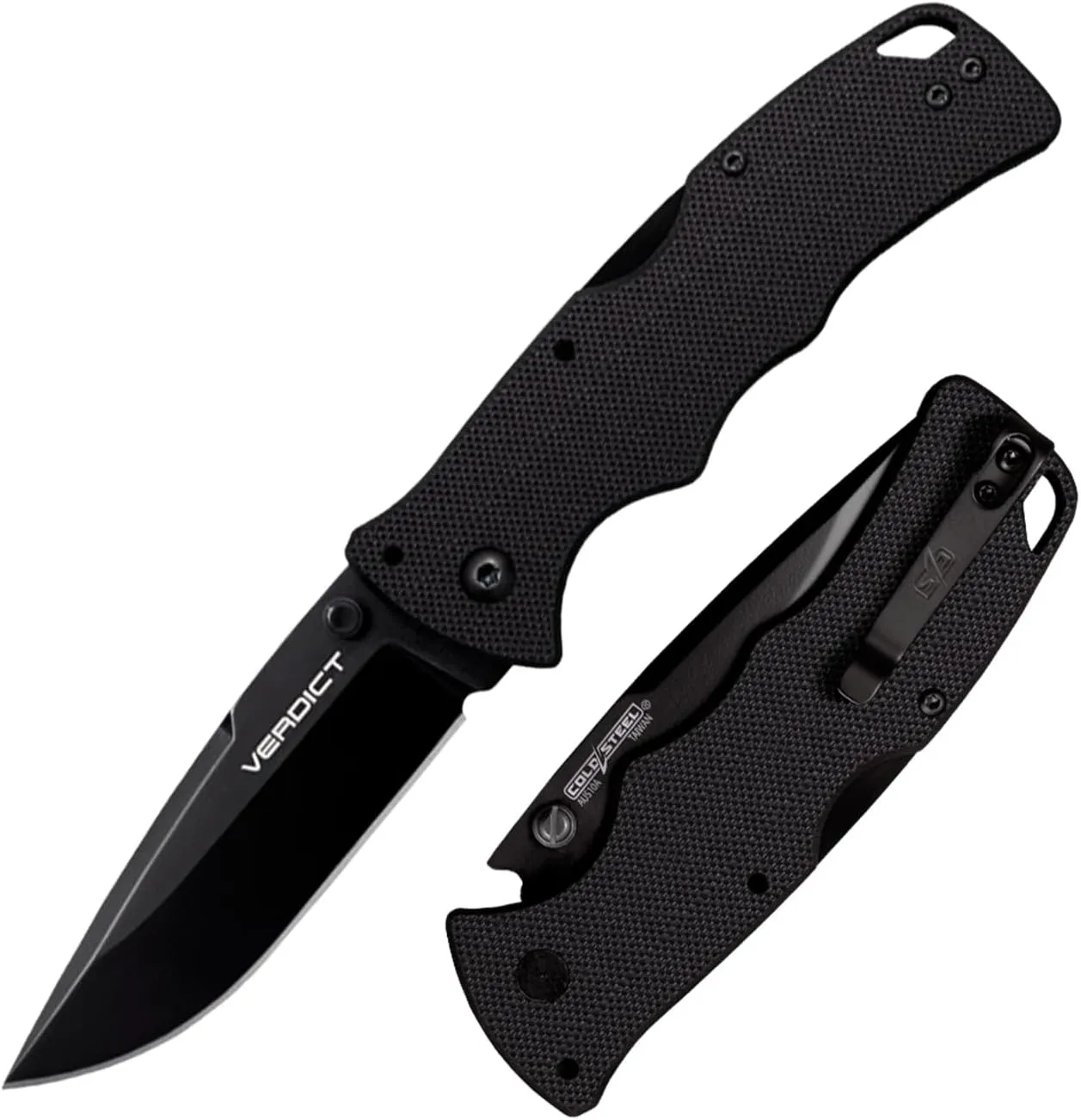 Cold Steel Verdict 3" AUS10A Spear Point Blade 4.25" G-10 Black Handle Everyday Carry Tactical Folding Knife with Tri-Ad Lock