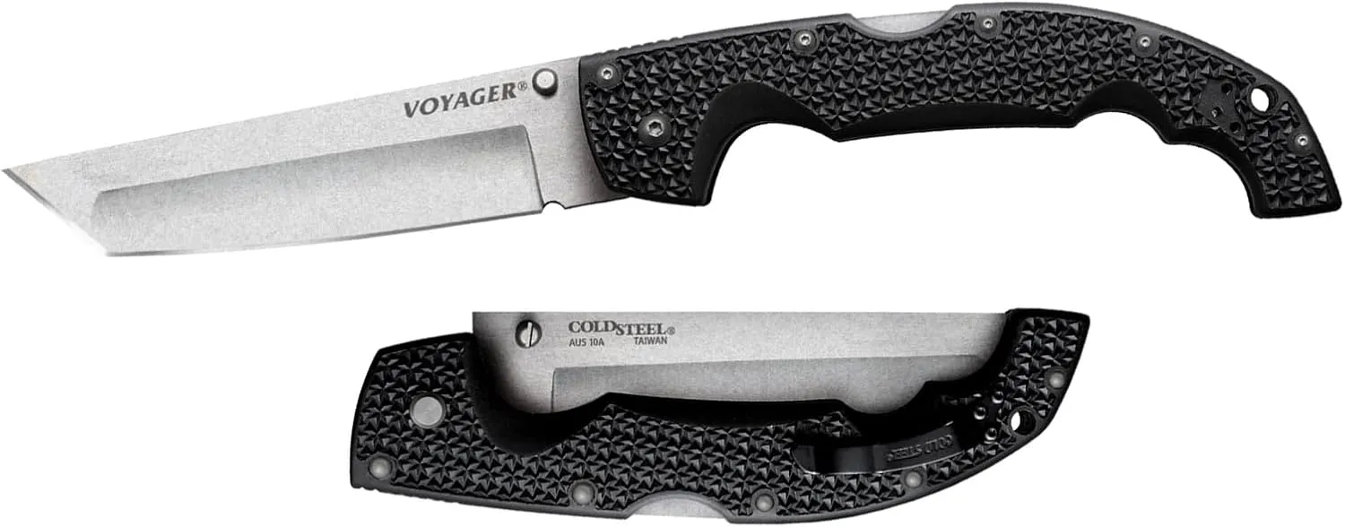 COLD STEEL XL Voyager 5.5" AUS10A Tanto Point Razor-Sharp Blade 6.75" Griv-Ex Handle Everyday Carry Tactical Folding Knife w/Tri-Ad Lock