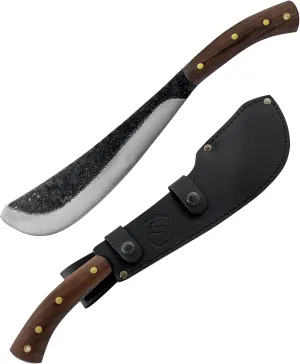 Condor Tool & Knife Pack Golok Machete Knife - 1075 High Carbon Steel Tactical Machete with a Walnut Handle - Hand Crafted Leather Sheath - 0.2in Thick - 11in Blade - 28.8oz