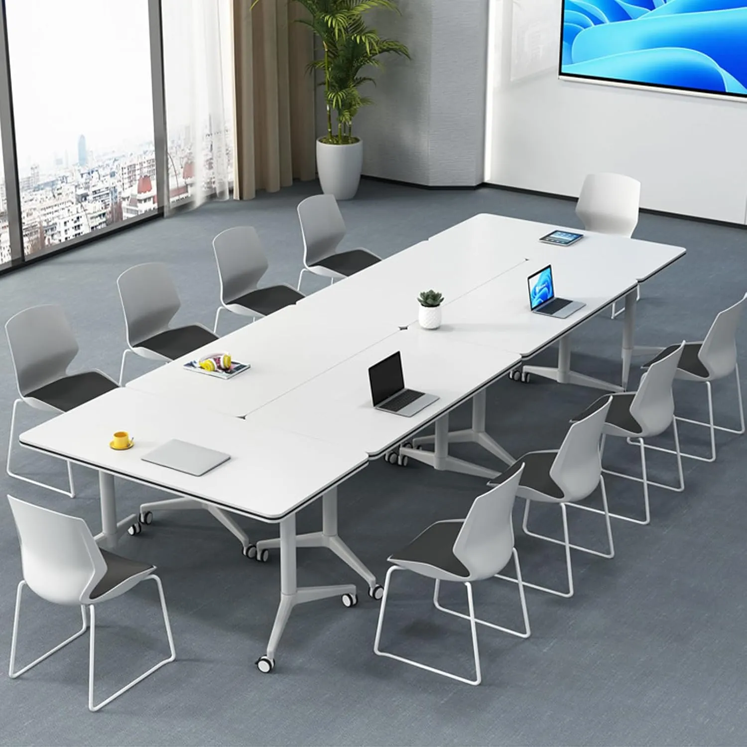 Conference Table, Folding Conference Room Tables Office Table Flip Top Mobile Meeting Training Table with Wheels, Seminar Boardroom Table for Home Office Classr ( 6 Pack 63 x 23.6 x 29.5 inch )