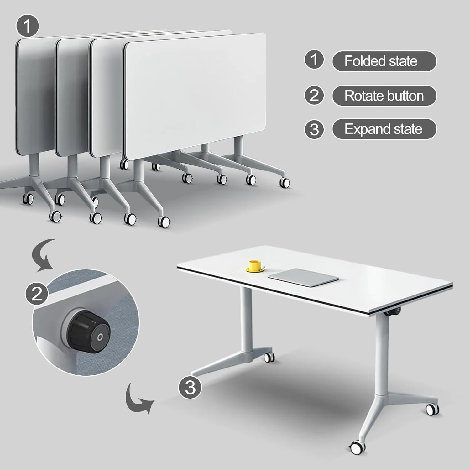 Conference Table, Folding Conference Room Tables Office Table Flip Top Mobile Meeting Training Table with Wheels, Seminar Boardroom Table for Home Office Classr ( 6 Pack 63 x 23.6 x 29.5 inch )