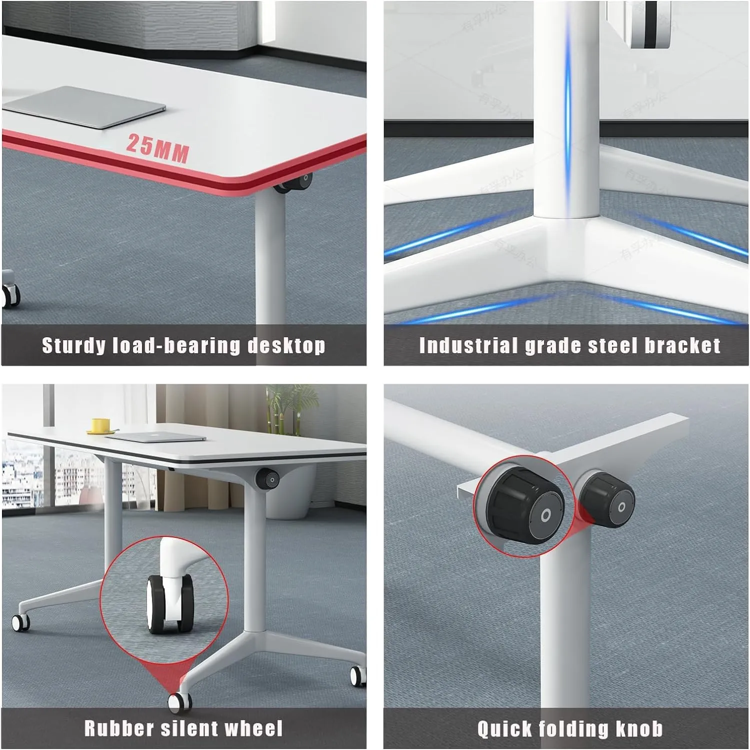 Conference Table, Folding Conference Room Tables Office Table Flip Top Mobile Meeting Training Table with Wheels, Seminar Boardroom Table for Home Office Classr ( 6 Pack 63 x 23.6 x 29.5 inch )