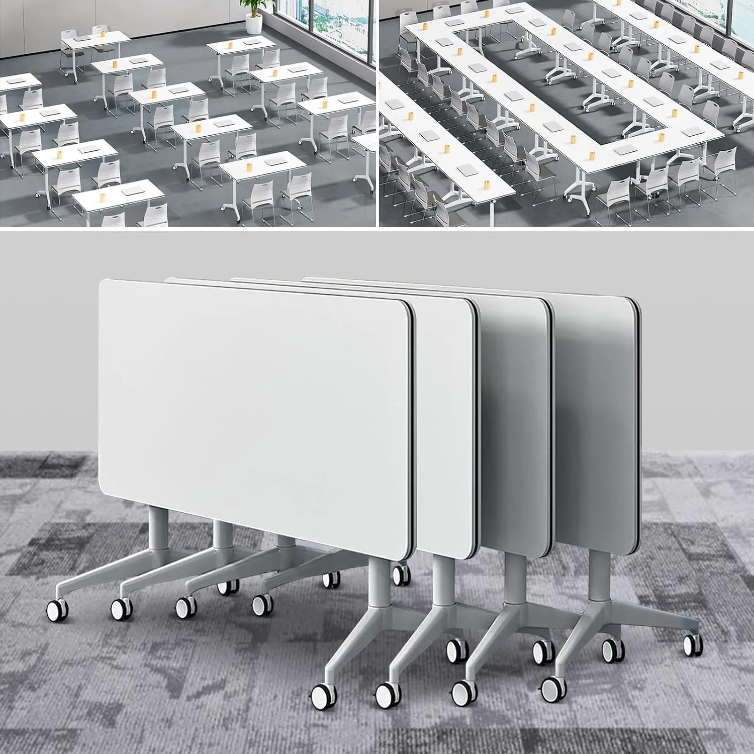 Conference Table, Folding Conference Room Tables Office Table Flip Top Mobile Meeting Training Table with Wheels, Seminar Boardroom Table for Home Office Classr ( 6 Pack 63 x 23.6 x 29.5 inch )
