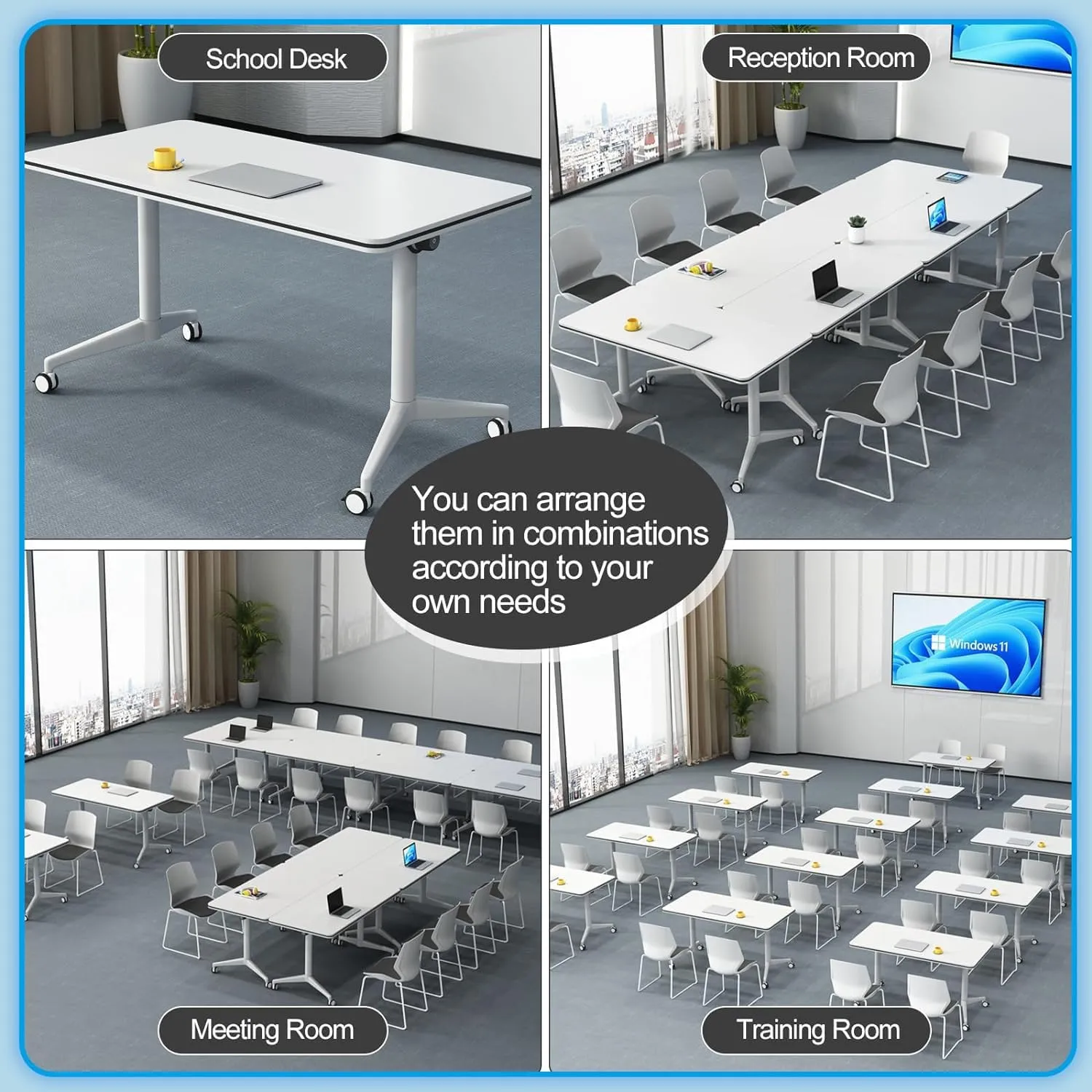 Conference Table, Folding Conference Room Tables Office Table Flip Top Mobile Meeting Training Table with Wheels, Seminar Boardroom Table for Home Office Classr ( 6 Pack 63 x 23.6 x 29.5 inch )