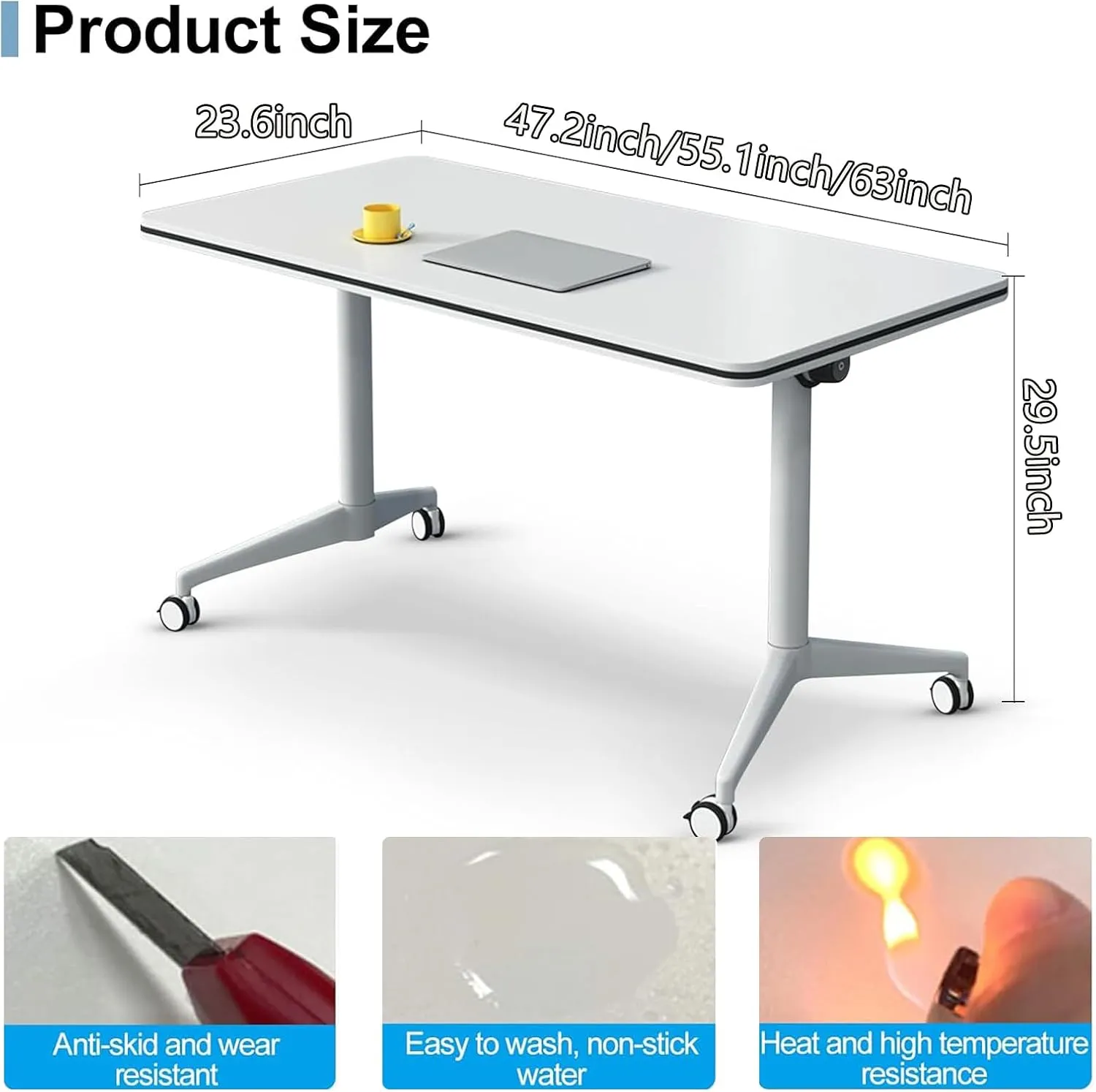 Conference Table, Folding Conference Room Tables Office Table Flip Top Mobile Meeting Training Table with Wheels, Seminar Boardroom Table for Home Office Classr ( 6 Pack 63 x 23.6 x 29.5 inch )
