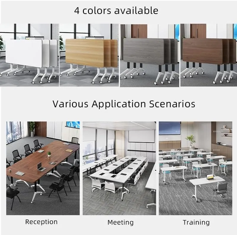 Conference Table, Folding Conference Room Tables with Flip-Top Design, Mobile Seminars Dynamic Meetings Training Tables for Offices, Classrooms, and Meeting Room (Walnut, 55.1×15.7×29.5in)