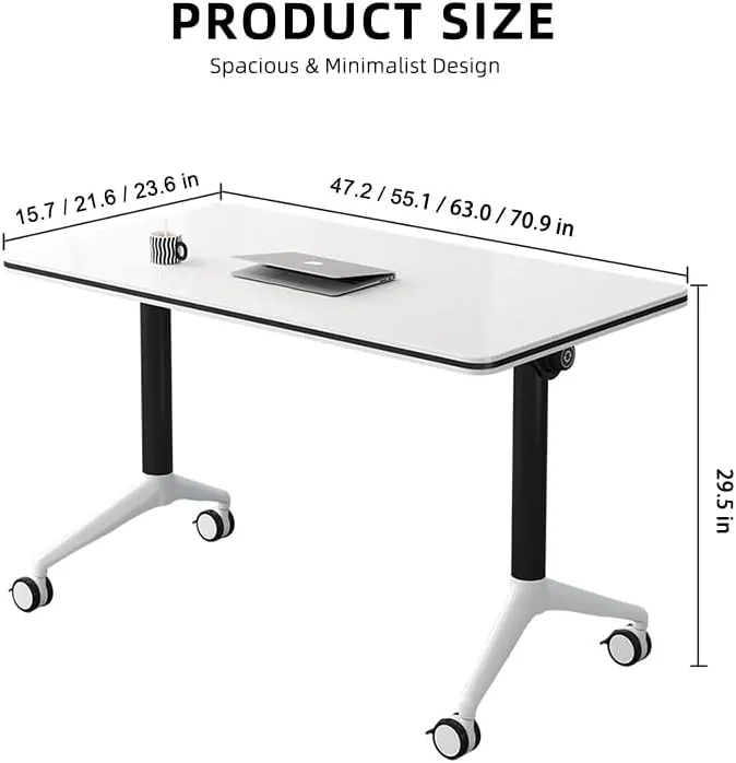 Conference Table, Folding Conference Room Tables with Flip-Top Design, Mobile Seminars Dynamic Meetings Training Tables for Offices, Classrooms, and Meeting Room (Walnut, 55.1×15.7×29.5in)