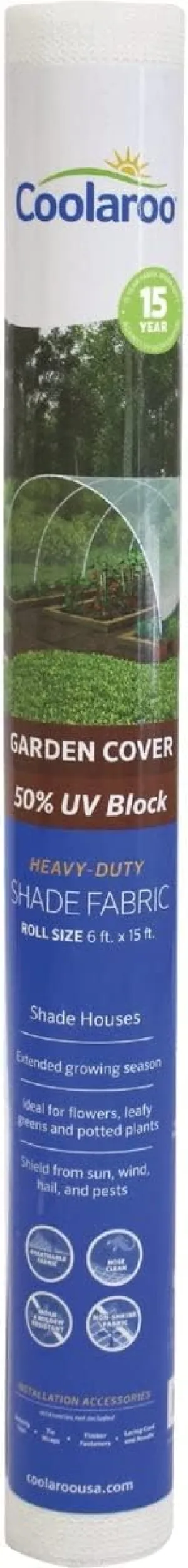Coolaroo 50% UV Block Garden Shade Cloth for Plants - Tear-Resistant Breathable Shade Fabric for Greenhouses, Seedlings & Early Growth, 6ftx15ft Roll, White