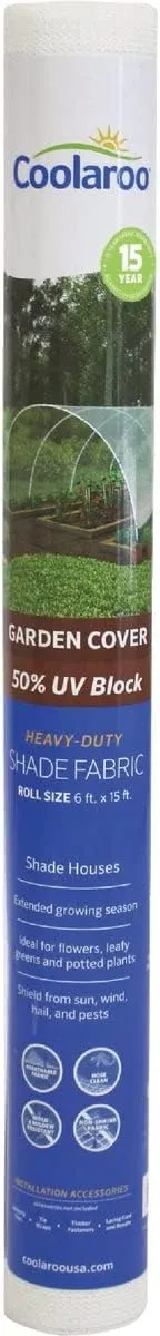 Coolaroo 50% UV Block Garden Shade Cloth for Plants - Tear-Resistant Breathable Shade Fabric for Greenhouses, Seedlings & Early Growth, 6ftx15ft Roll, White