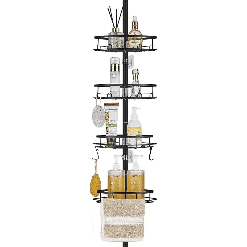 Corner Shower Caddy Tension Pole, Tension Rod Organizer, 4-Tier Adjustable Floor to Ceiling Shower Caddy 33-127inch