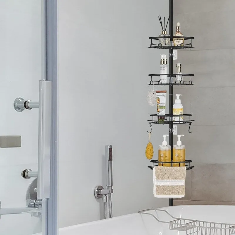 Corner Shower Caddy Tension Pole, Tension Rod Organizer, 4-Tier Adjustable Floor to Ceiling Shower Caddy 33-127inch
