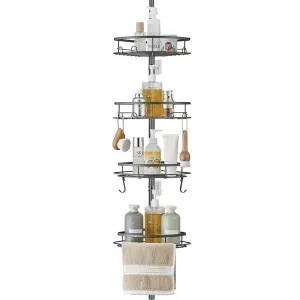 Corner Shower Caddy Tension Pole, Tension Rod Organizer, 4-Tier Adjustable Floor to Ceiling Shower Caddy 33-127inch
