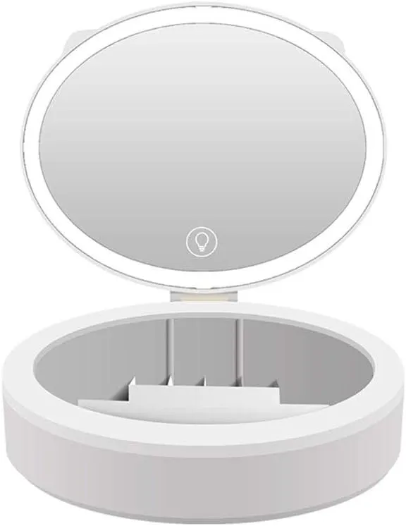Cosmetic Mirror Desktop Makeup Mirror with Cosmetic Storage Box and Light Foldable Makeup Mirror for Bedroom Dressing Table Powder Room Make Up Mirrors(A)